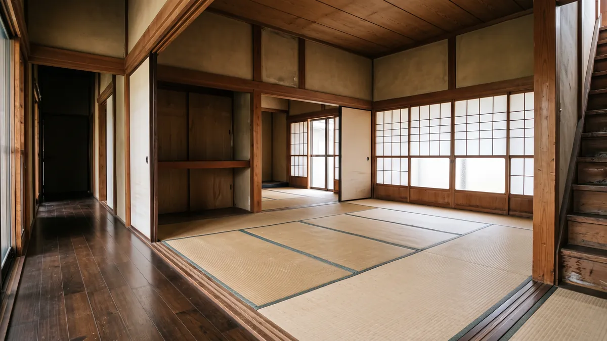 家財を運び出して広くなった戸建ての和室と廊下